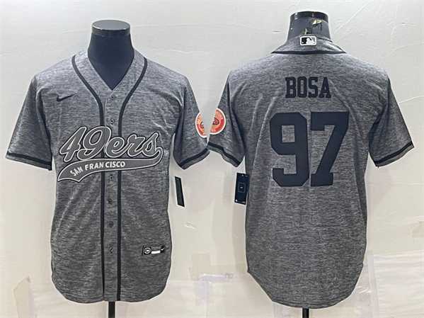 Men%27s San Francisco 49ers #97 Nick Bosa Gray With Patch Cool Base Stitched Baseball Jersey->san francisco 49ers->NFL Jersey
